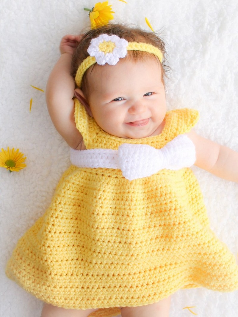 Yellow Spring Crochet Baby Frock