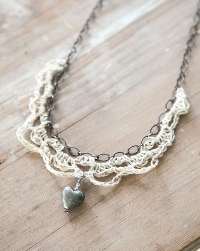46 Crochet Hemp and Chain Necklace
