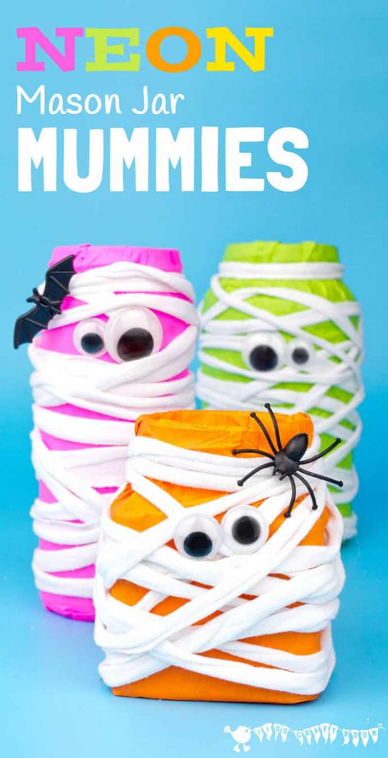 13 Neon Mason Jar Mummies