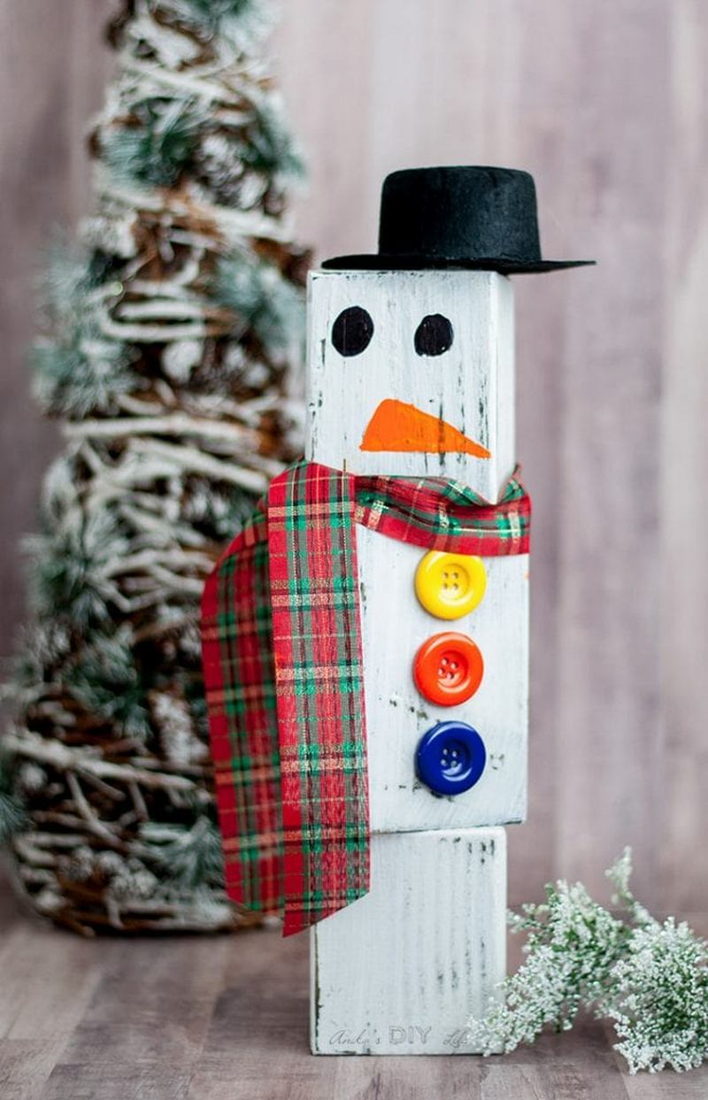 38 DIY Wood Block Snowman